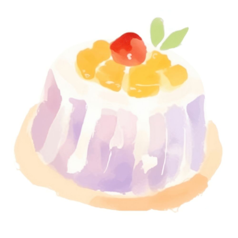 Hand drawn a dessert in kid illustration book style cream food cake.