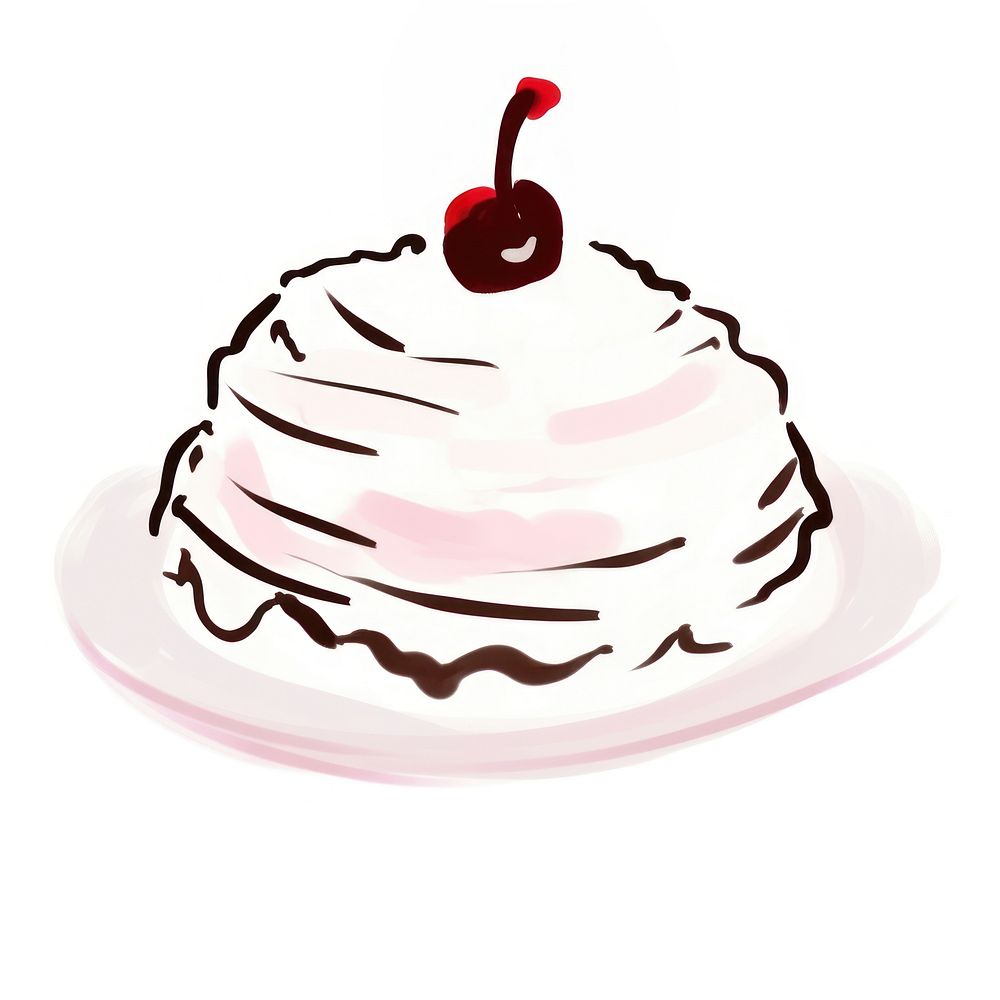 Hand drawn a dessert in kid illustration book style cream icing food.