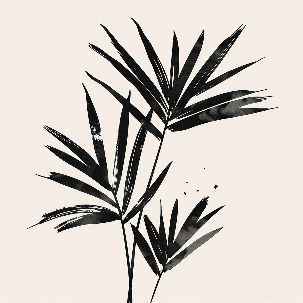 Tropical leaves in style chinese ink brush stroke backgrounds drawing sketch.