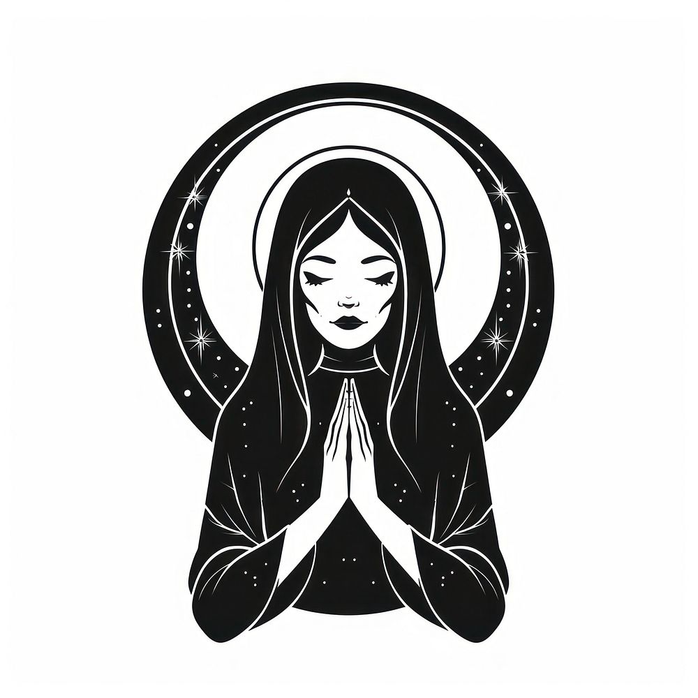 Surreal aesthetic praying logo adult representation spirituality.
