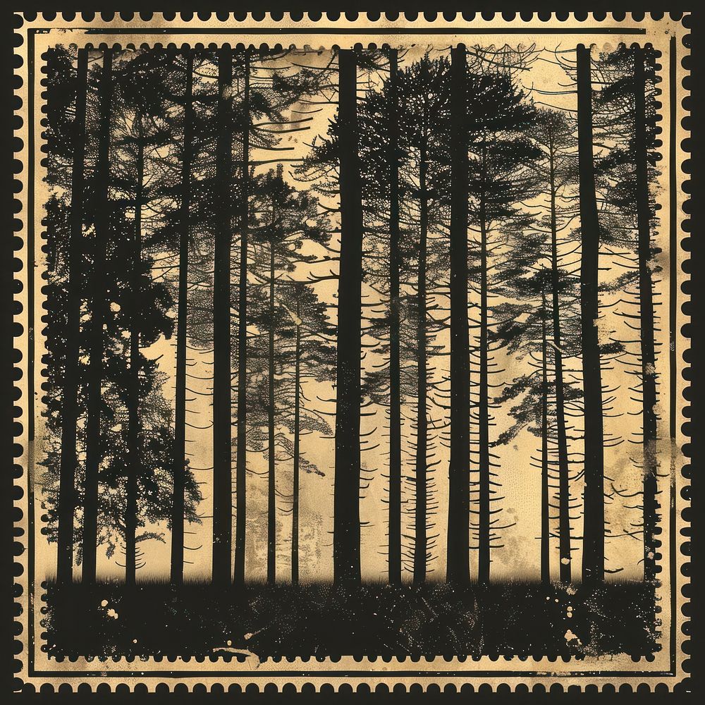 Vintage postage stamp with forest backgrounds outdoors nature.
