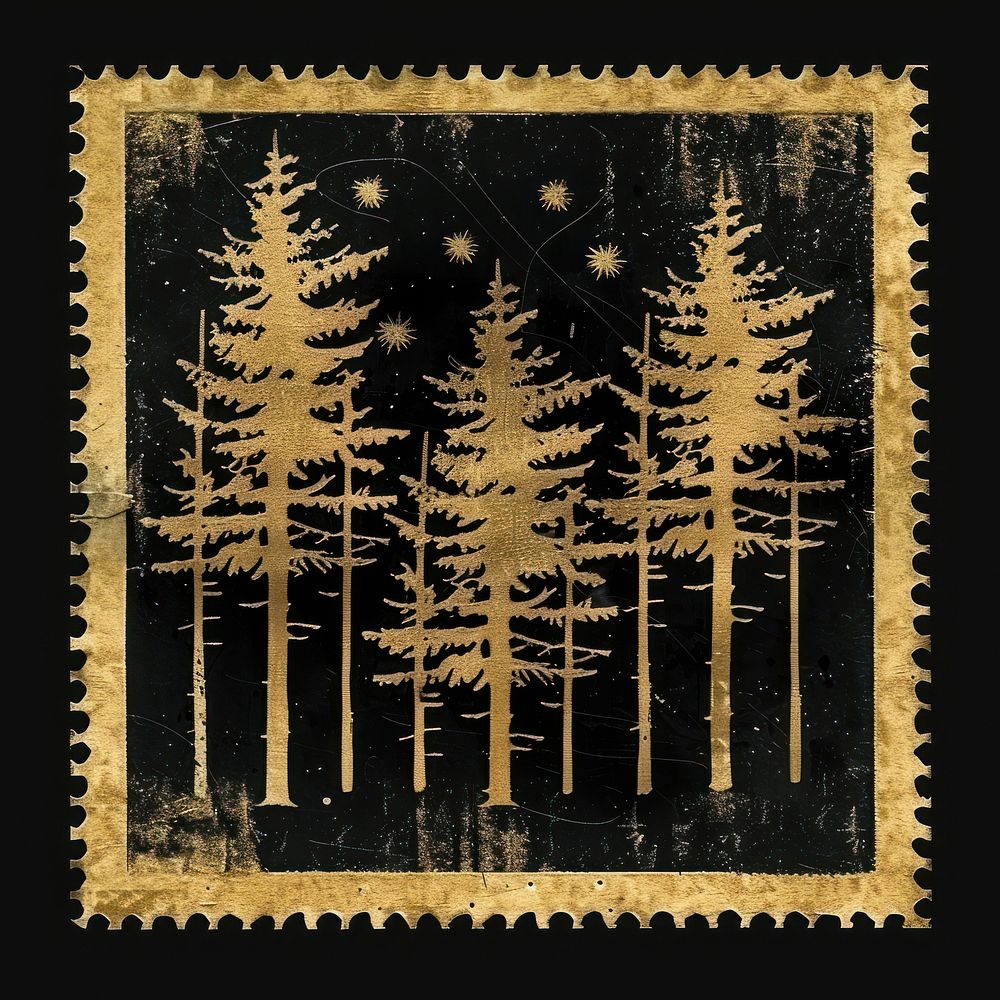 Vintage postage stamp with forest plant tree blackboard.