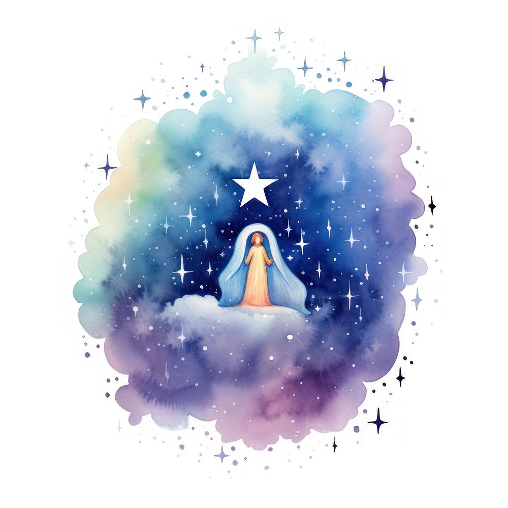 Jesus Nativity Watercolor style galaxy spirituality illuminated.