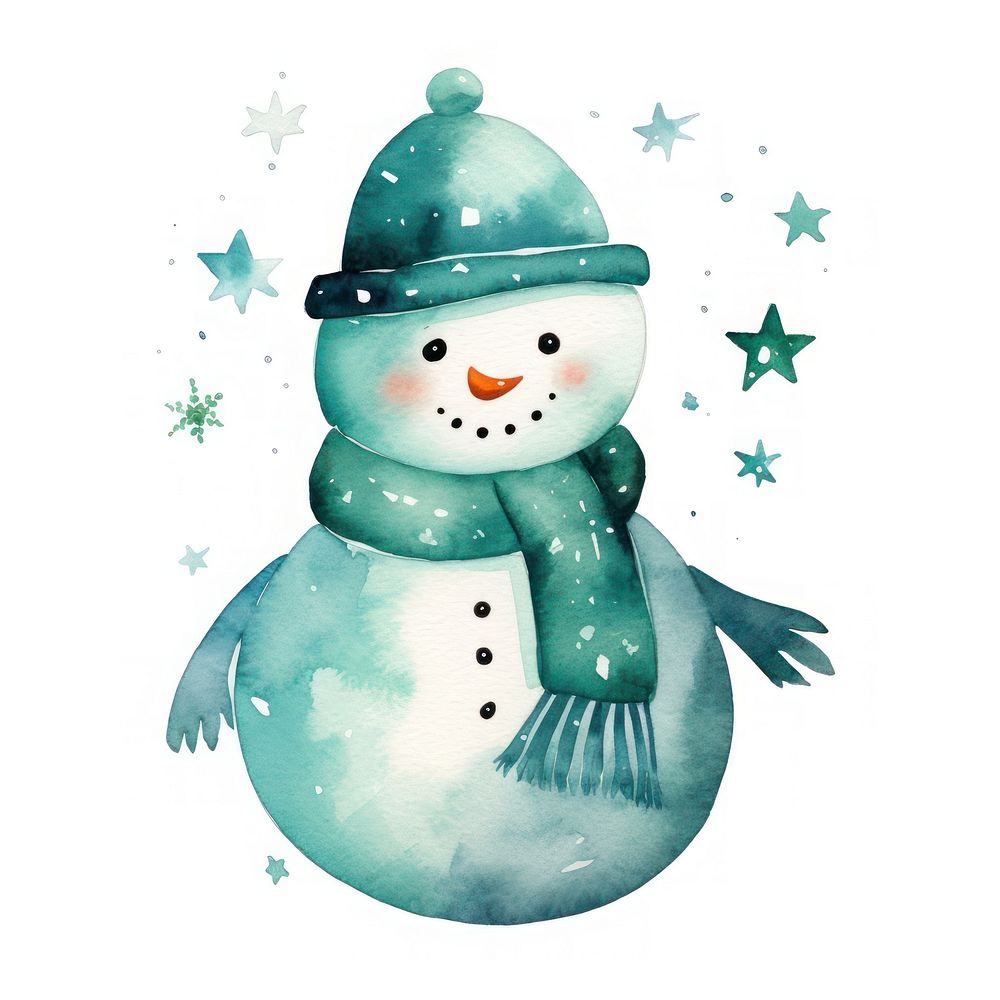Snowman in Watercolor style snowman winter white background.