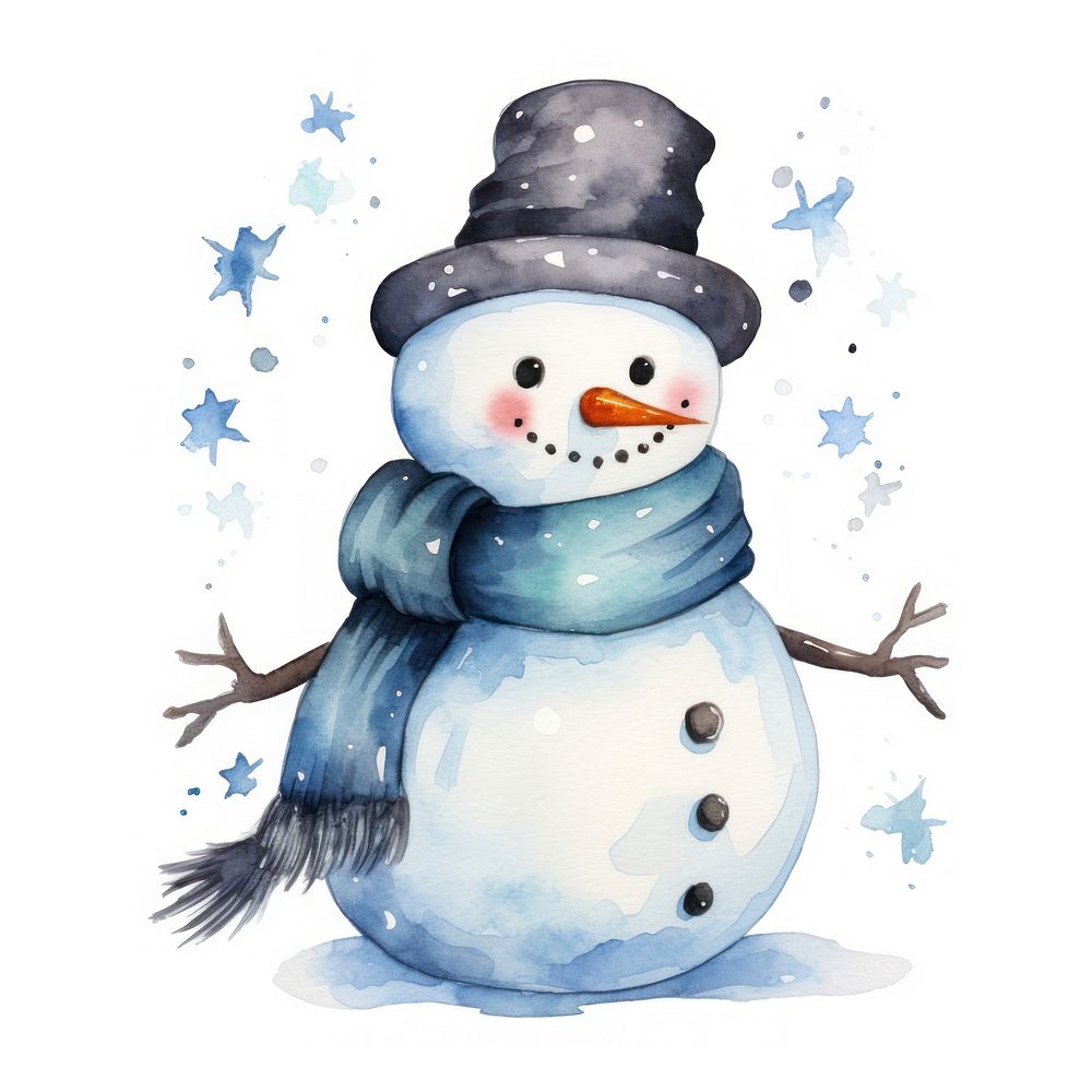 Snowman in Watercolor style snowman winter white.