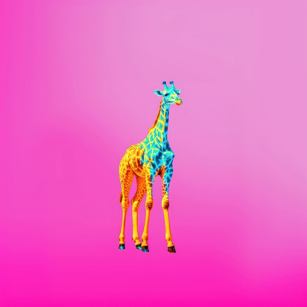 Giraffe Risograph style wildlife animal mammal.