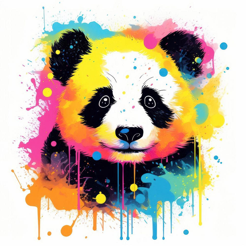 Panda Risograph style painting mammal bear.