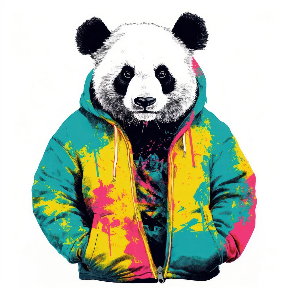 Panda Risograph style sweatshirt mammal bear.