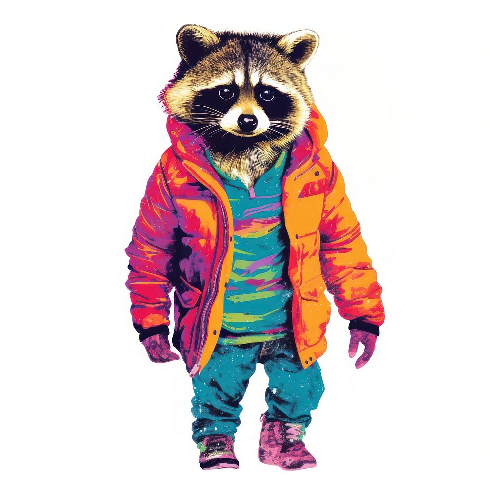 Raccoon Risograph style jacket mammal cute.