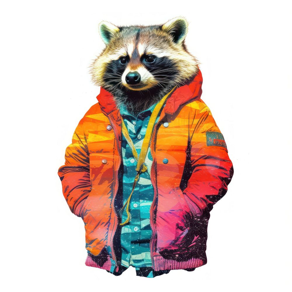Raccoon Risograph style sweatshirt jacket mammal.