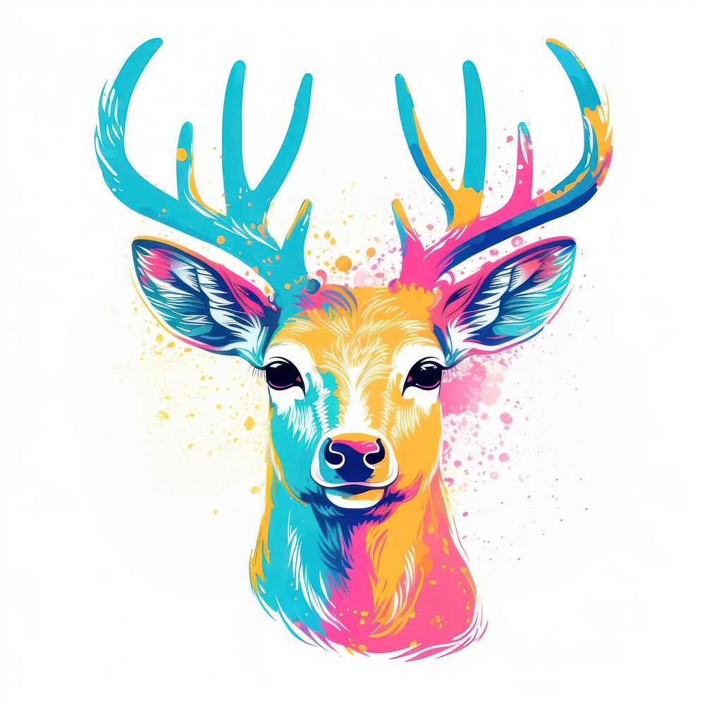 Deer Risograph style wildlife drawing | Premium Photo Illustration ...