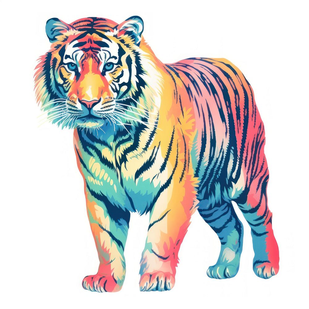 Tiger Risograph style wildlife animal mammal.