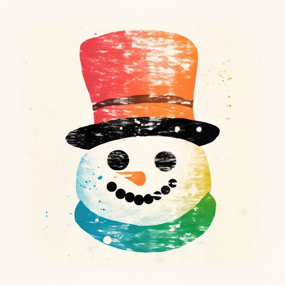 Snowman Risograph style painting white art.