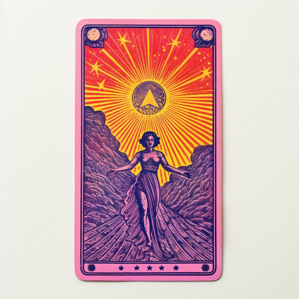 Tarot card Risograph style painting purple adult.