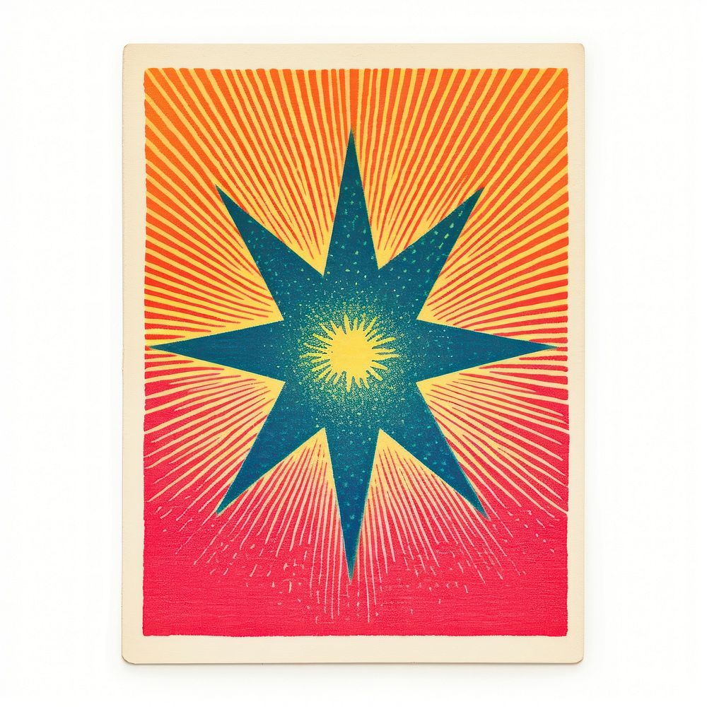 Tarot card Risograph style star art creativity.