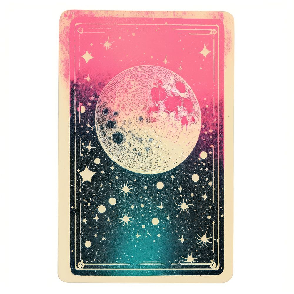 Tarot card Risograph style moon astronomy night.