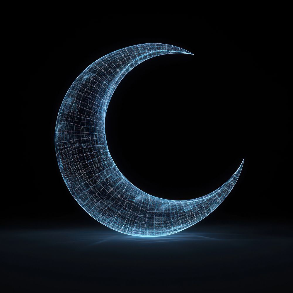 Glowing wireframe of crescent moon astronomy nature night.