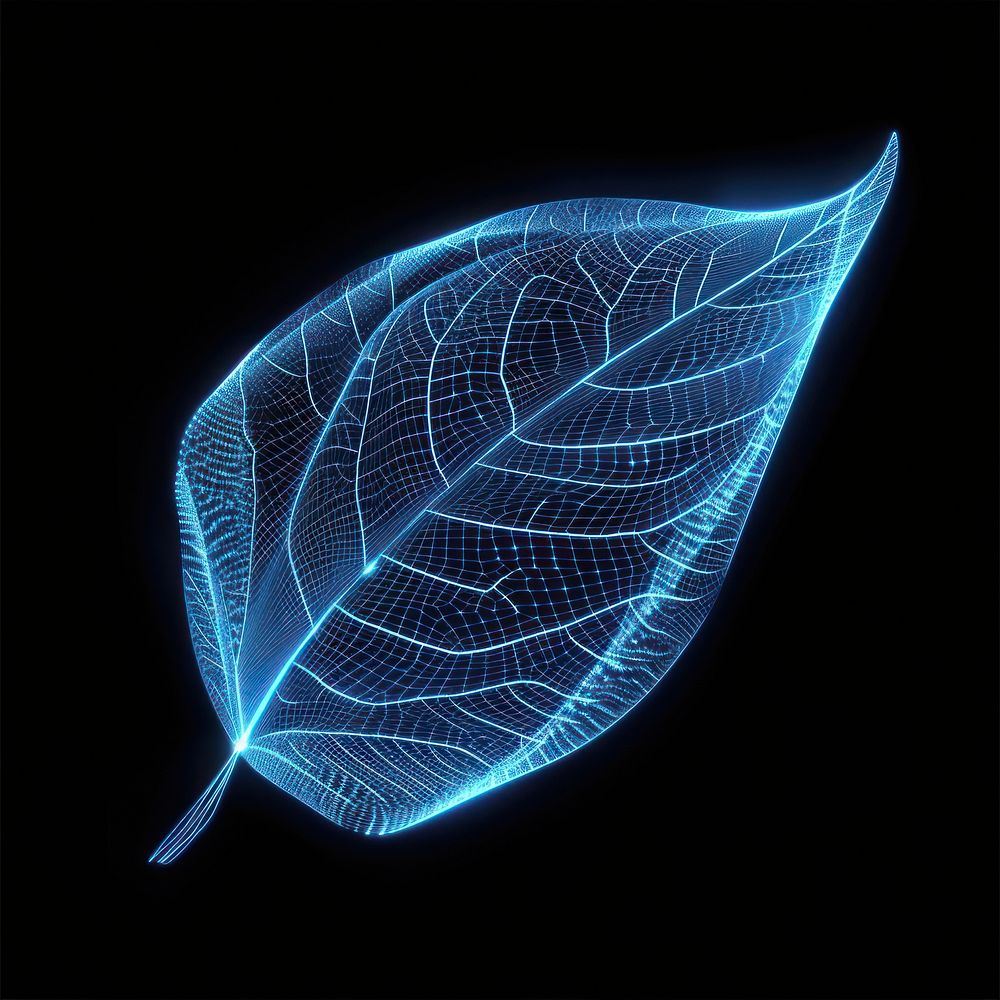 Glowing wireframe of a leaf futuristic pattern nature.