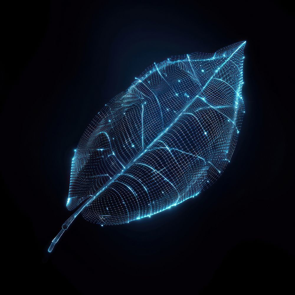 Glowing wireframe of a leaf futuristic nature plant.