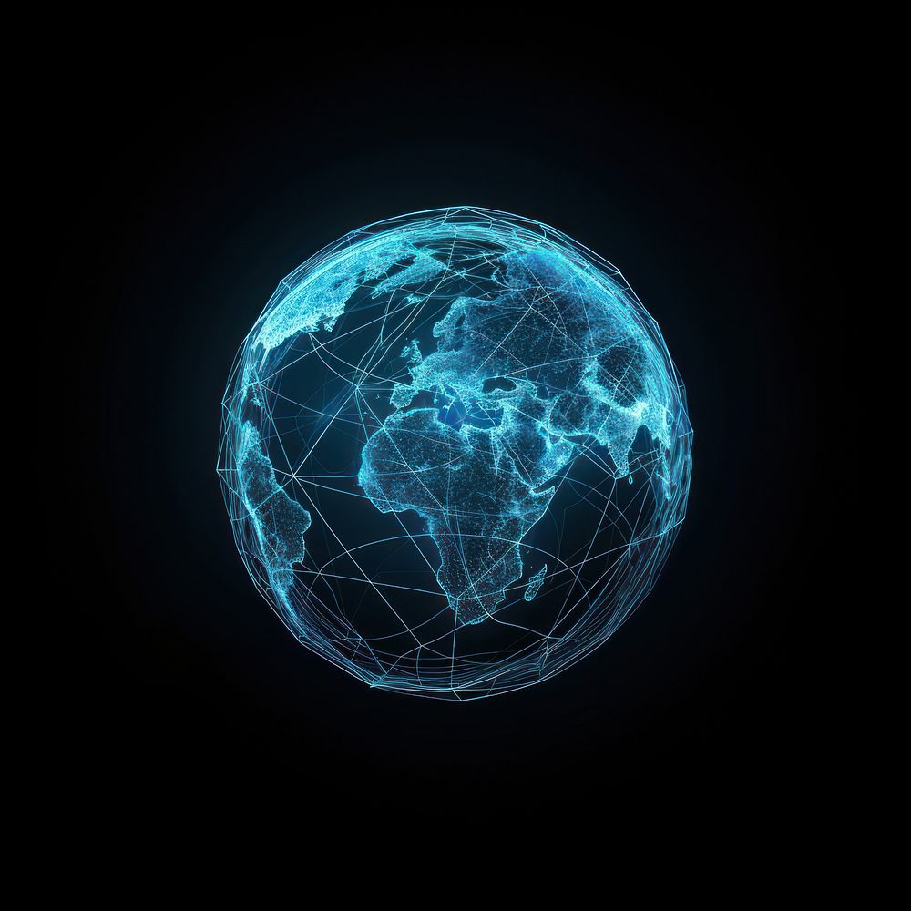 Glowing wireframe of earth futuristic planet space.