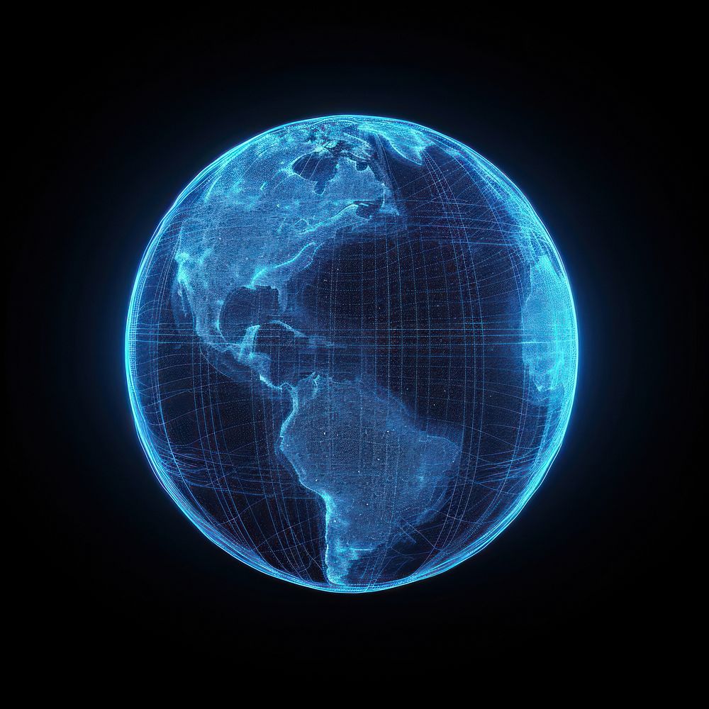 Glowing wireframe of earth futuristic planet globe.