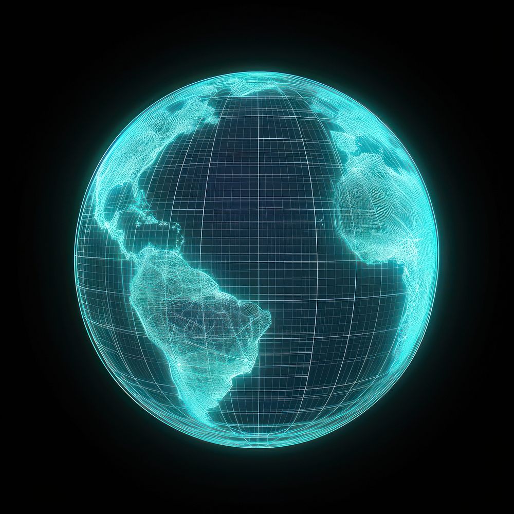 Glowing wireframe of earth futuristic planet space.