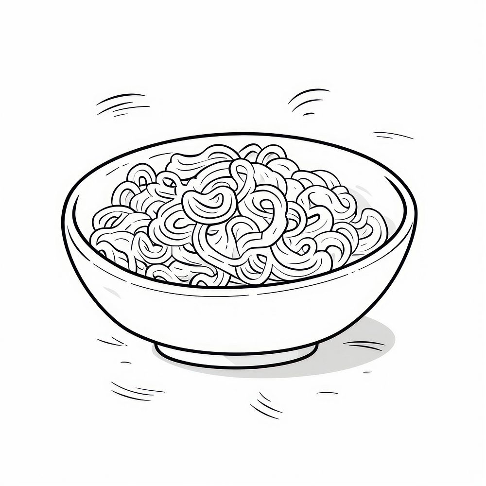 Pasta outline sketch drawing bowl illustrated.