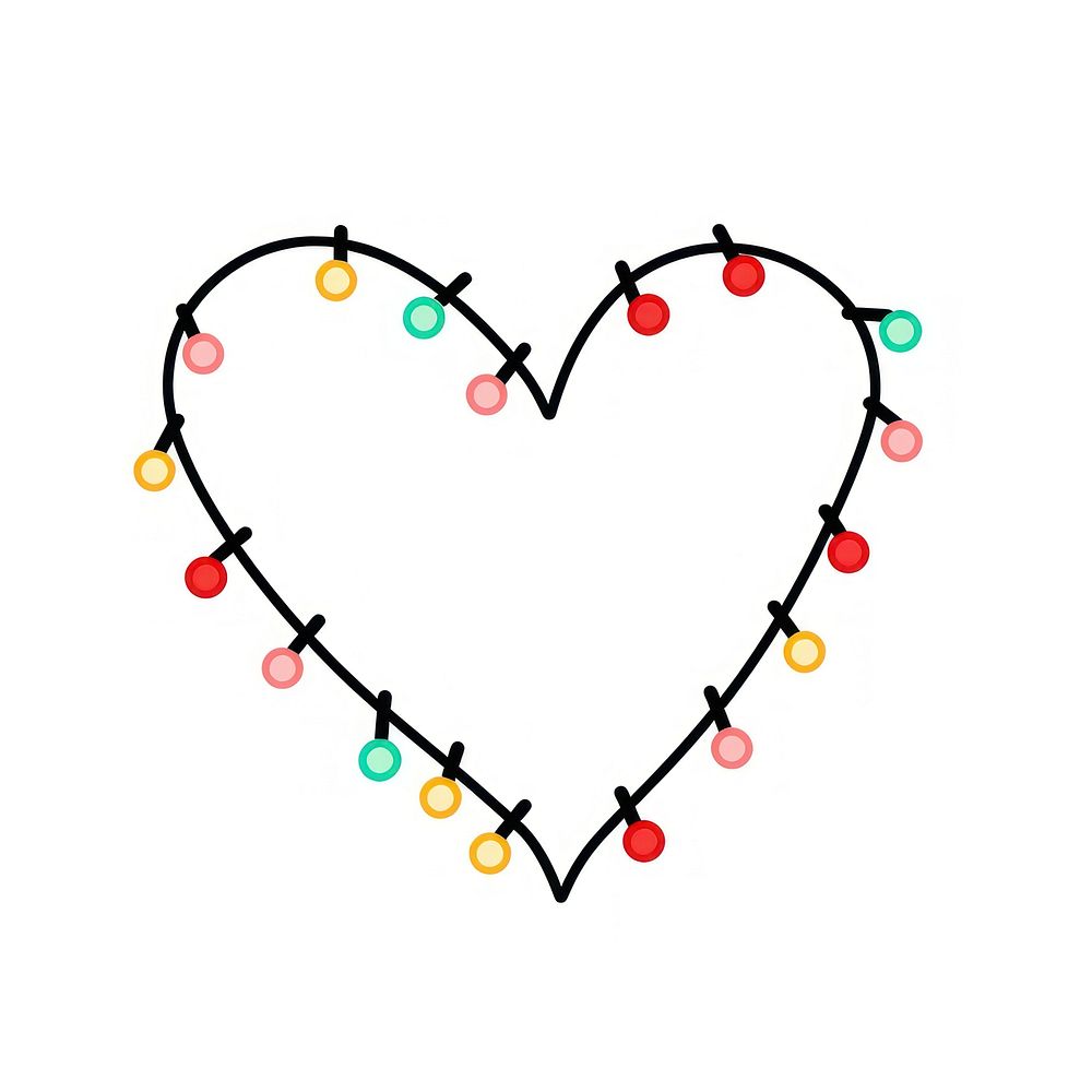 Christmas lights heart graphic shape line white background.