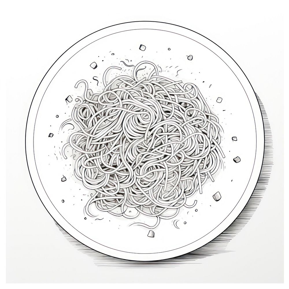 Spaghetti outline sketch plate food magnification.