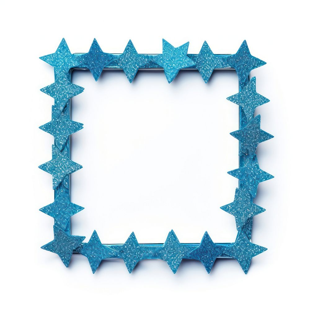Frame glitter star shapes turquoise blue white background.