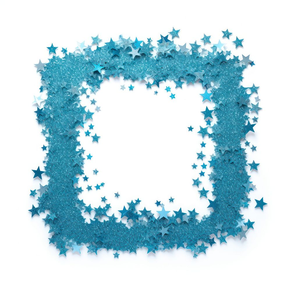 Frame glitter shapes star turquoise blue white background.