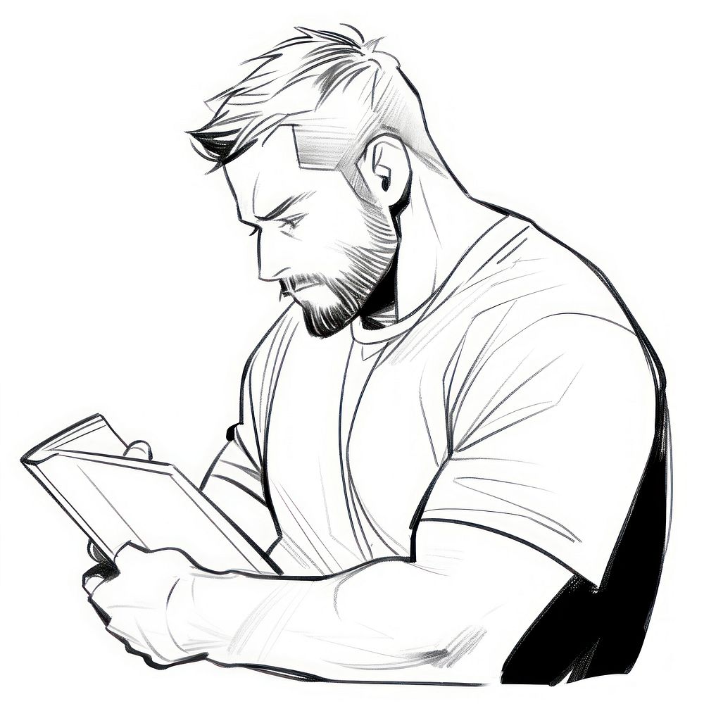 Man reading book sketch drawing cartoon.