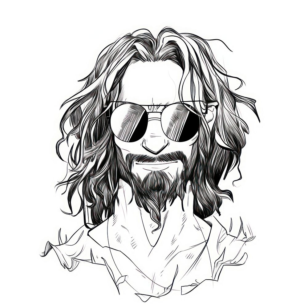 Hippie man sketch glasses cartoon.
