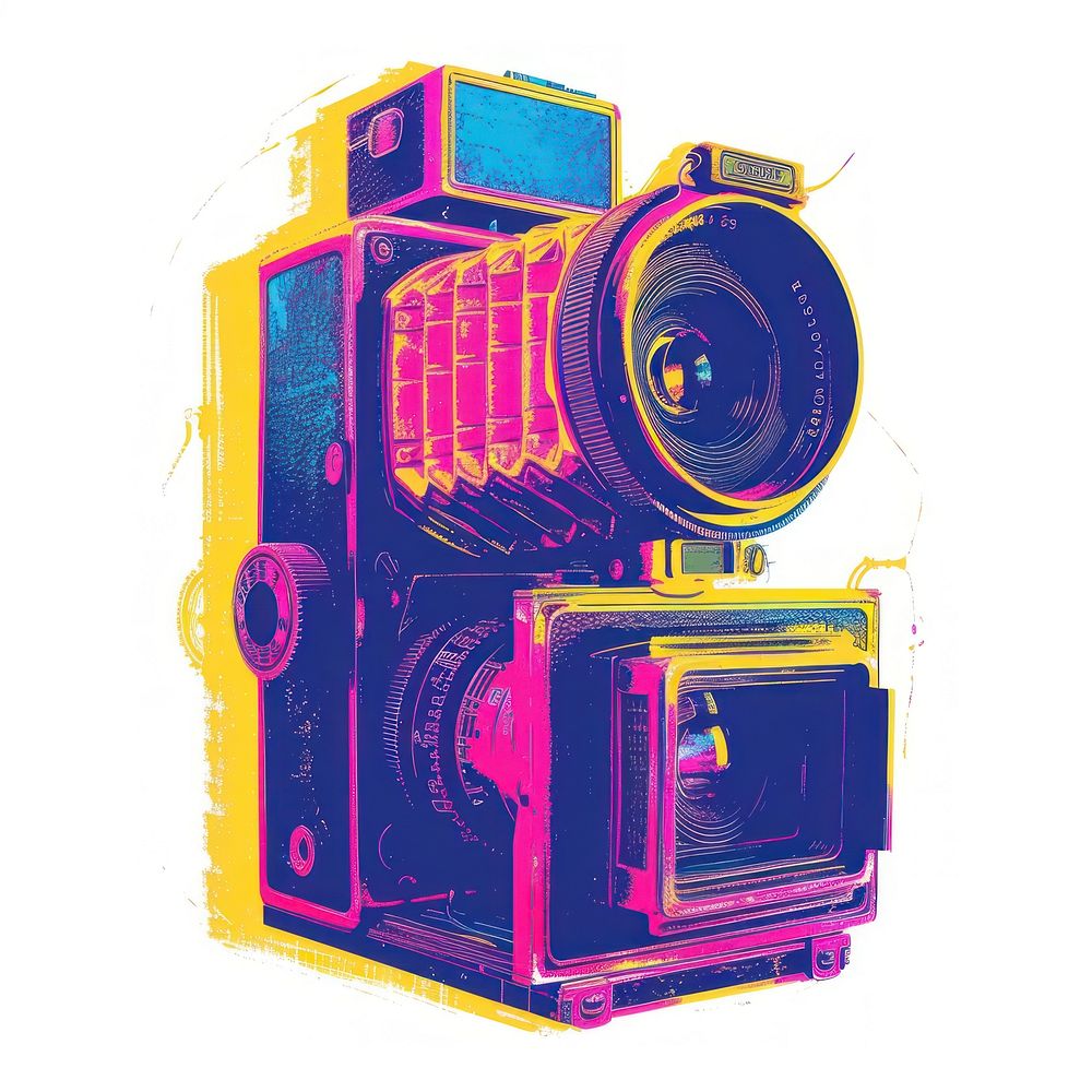 Camera Risograph style white background photographing electronics.