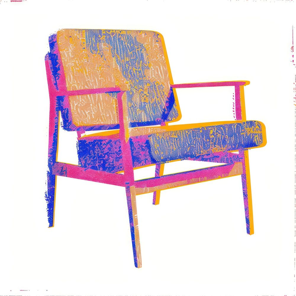 Chair Risograph style furniture armchair white background.