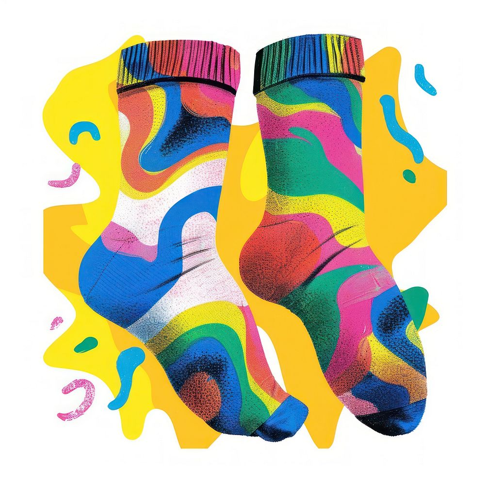 Socks Risograph style sock white background creativity.