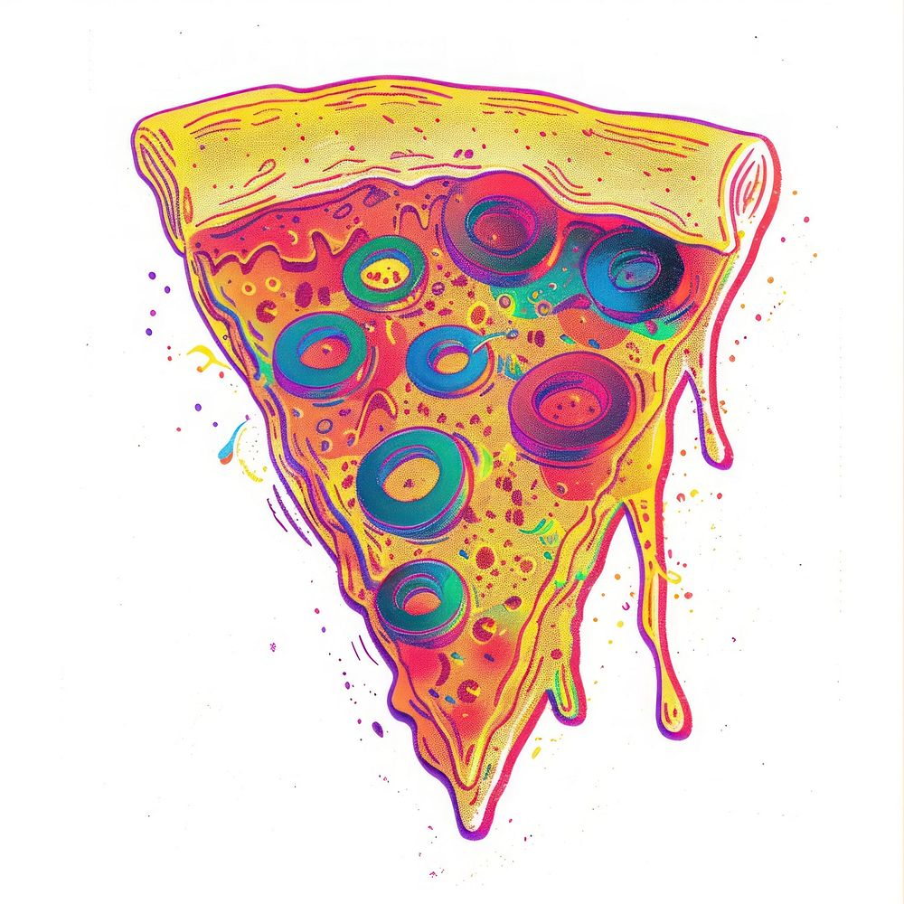 Pizza Risograph style drawing sketch pizza.