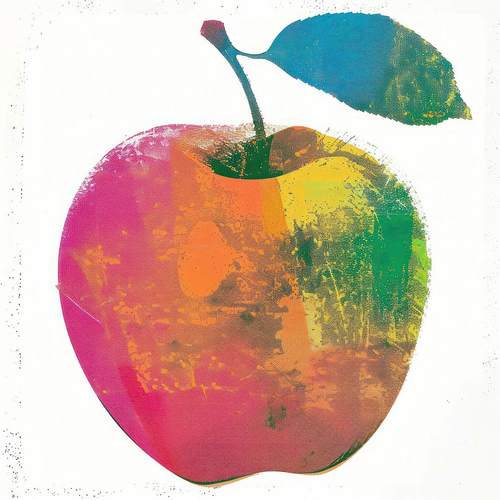 Apple Risograph style apple fruit plant.