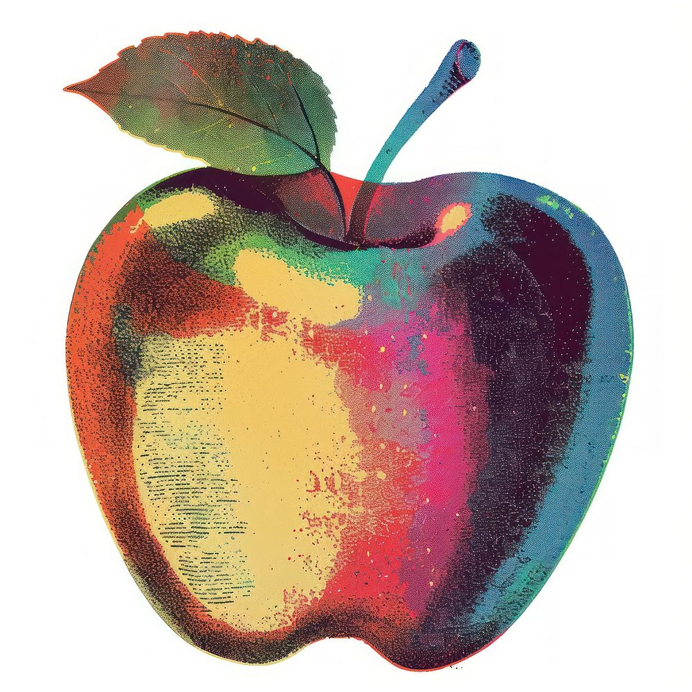 Apple Risograph style apple fruit plant.