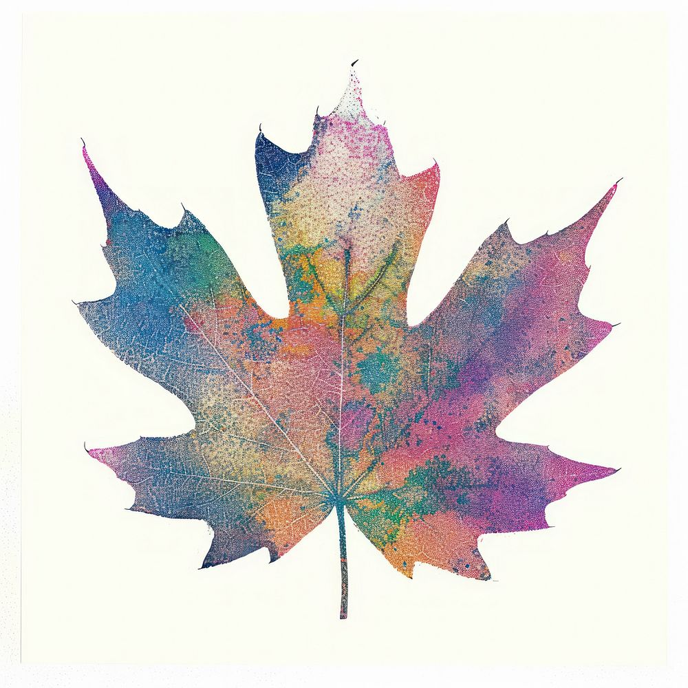 Maple leaf Risograph style plant tree white background.