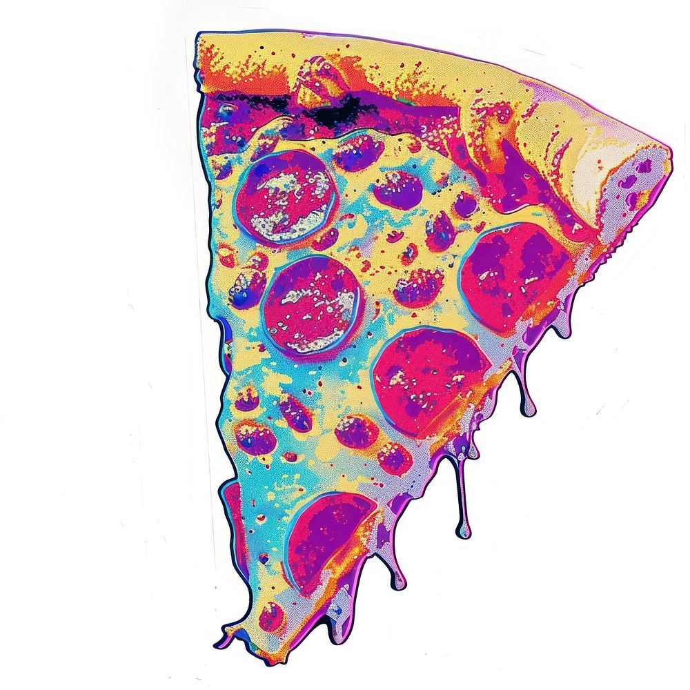 Pizza Risograph style purple pizza white background.