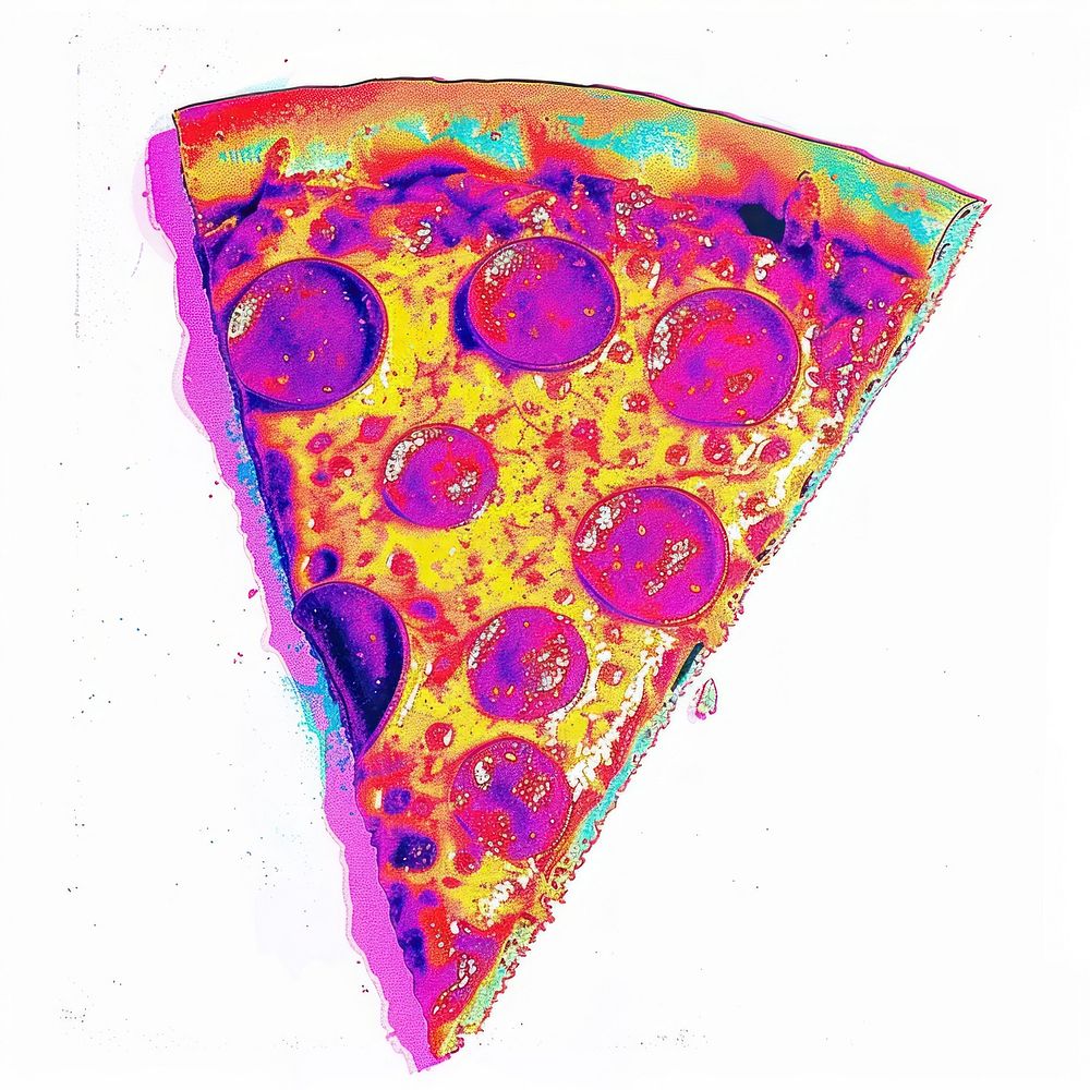 Pizza Risograph style purple pizza white background.