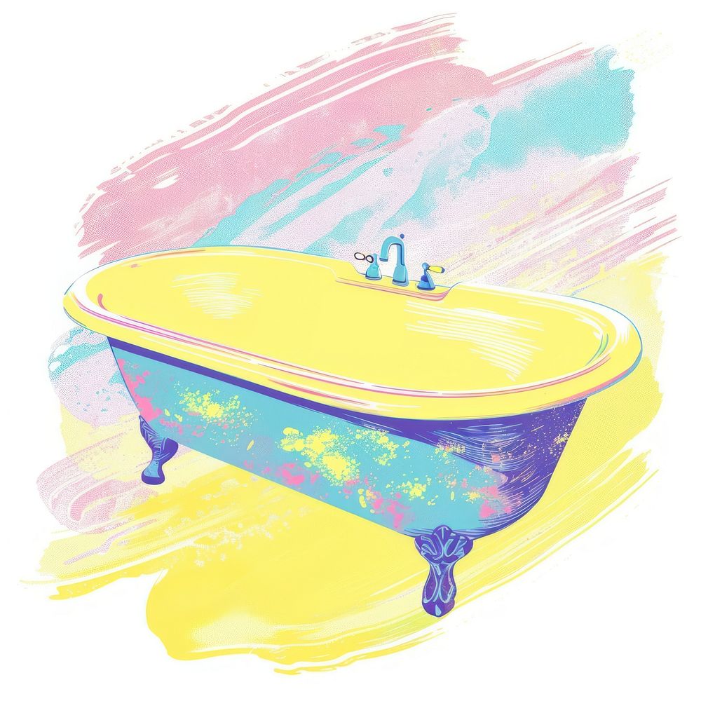 Bathroom Risograph style bathtub hygiene cartoon.