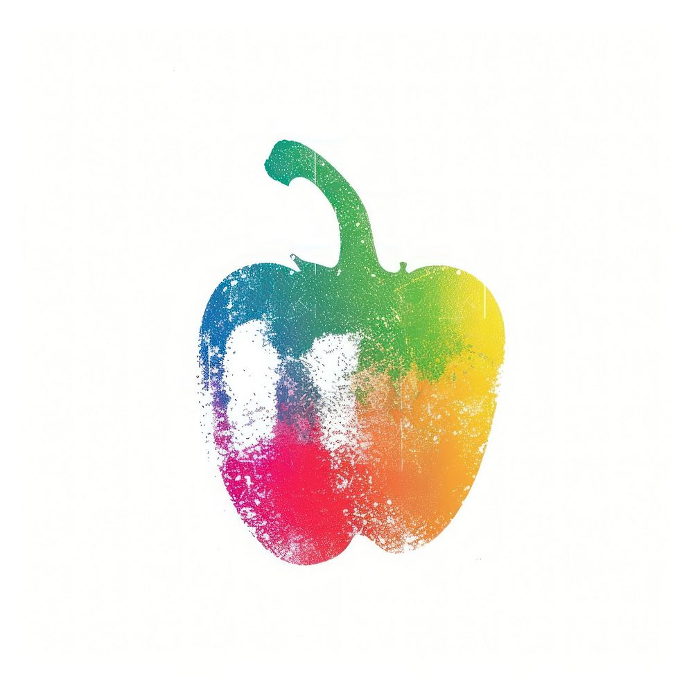 Bell Pepper Risograph style pepper food white background.
