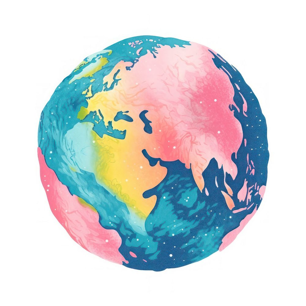 Earth icon Risograph style planet globe space.