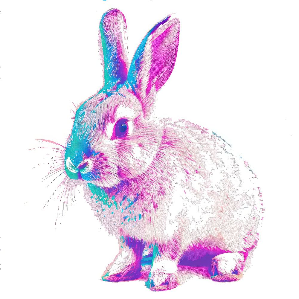 Easter rabbit Risograph style rodent animal mammal.