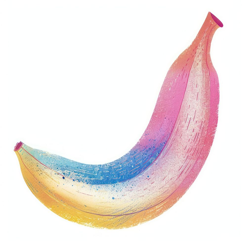 Banana Risograph style fruit food white background.