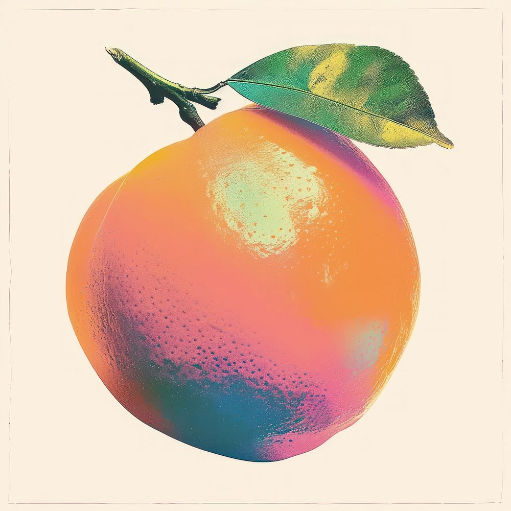 Orange Risograph style fruit grapefruit plant.
