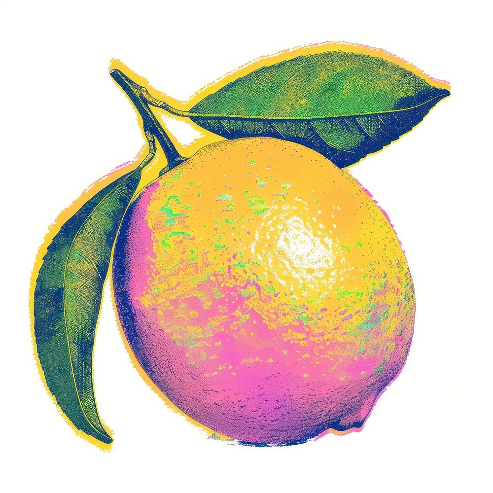 Lemon Risograph style fruit lemon grapefruit.