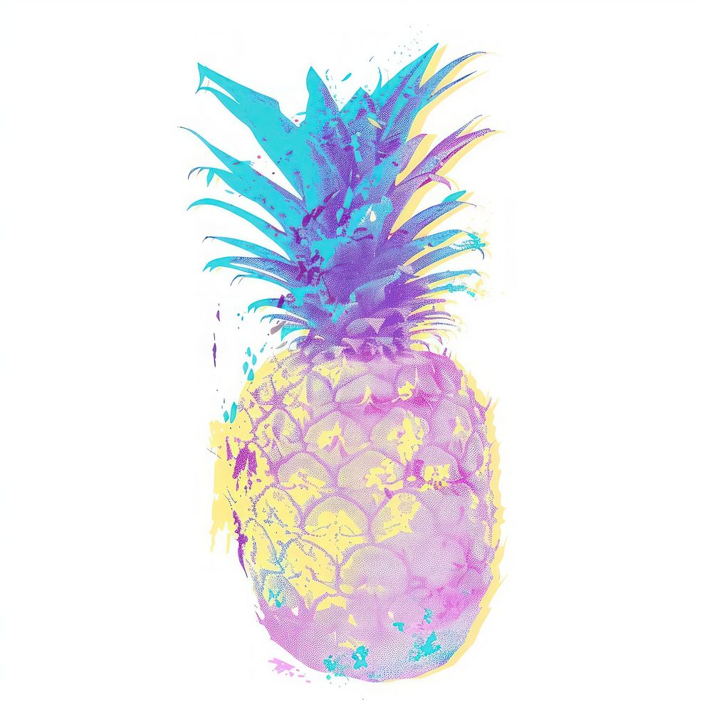 Pineapple Risograph style pineapple fruit plant.